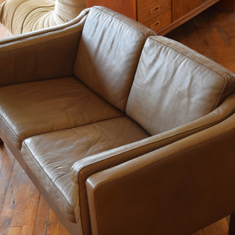 Børge Mogensen Style Loveseat in Olive Leather