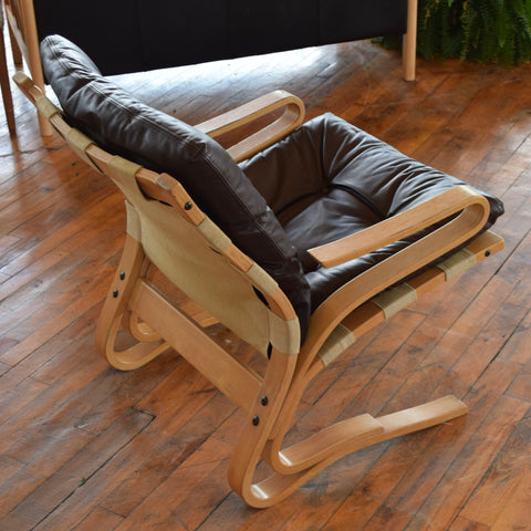 Bentwood & Leather Lounge Chair by Rykken & Co for Oddvin Rykken