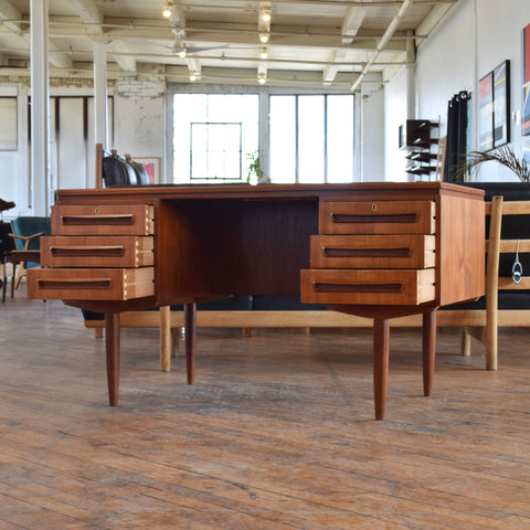 Model 26 Teak Desk w/ Rear Bookcase by J. Svenstrup for A.P. Møbelfabrik