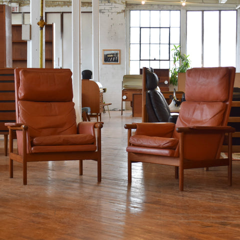 Illum Wikkelsø Highback Leather & Teak Chair