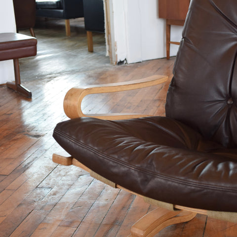 Bentwood & Leather Lounge Chair by Rykken & Co for Oddvin Rykken