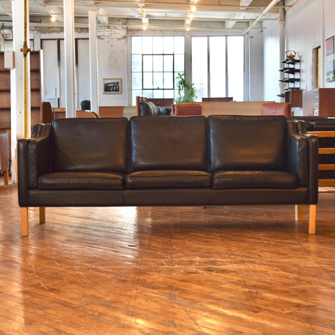 Black Leather 3-Seater Sofa by Stouby