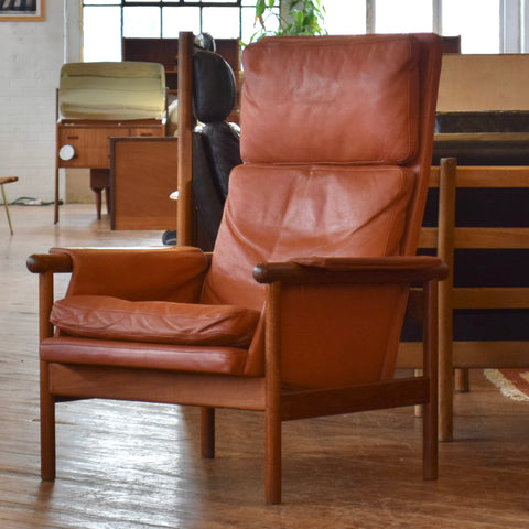 Illum Wikkelsø Highback Leather & Teak Chair