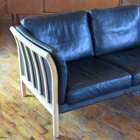 Danish Oak & Leather 3-Seater Sofa by Stouby