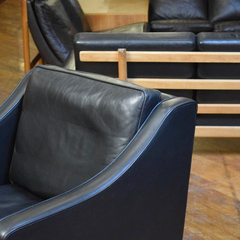 Black Leather Lowback Chair by Stouby