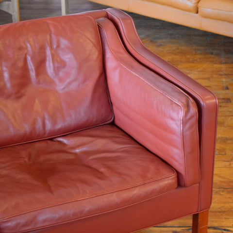 Børge Mogensen Model 2212 Loveseat in Red Leather & Rosewood