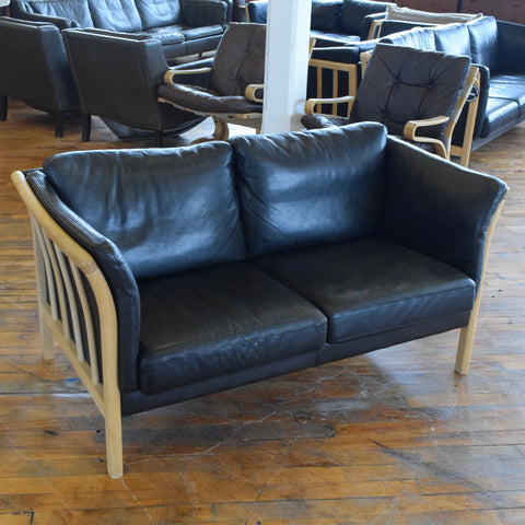 Danish Oak & Leather Loveseat by Stouby