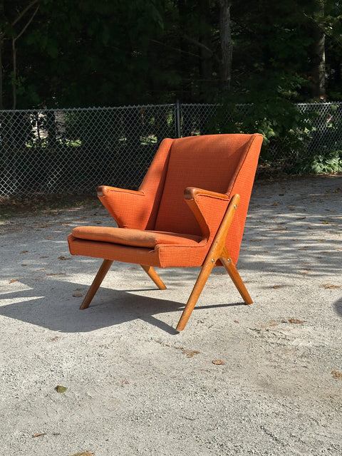 Upholstered Teak & Oak Lounge Chair