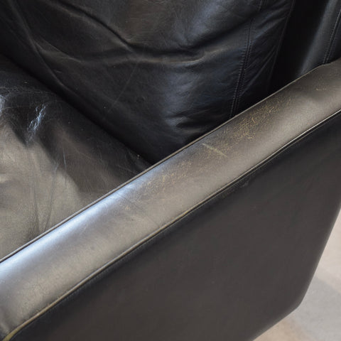 Vintage Black Model 807 Leather Swivel Lounge Chair by Fredrik A. Kayser for Vatne Møbler