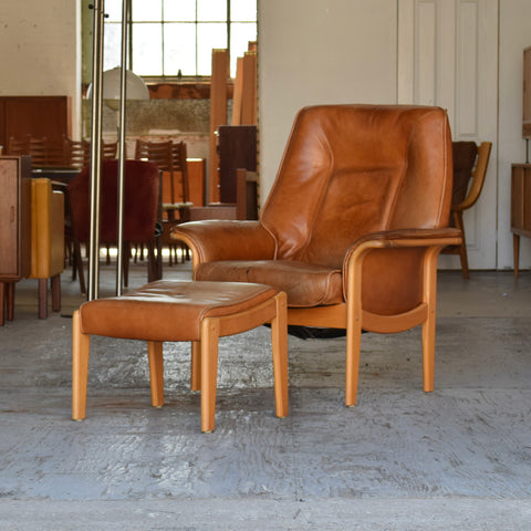 Leather Reclining Chair & Ottoman by Mogens Hansen