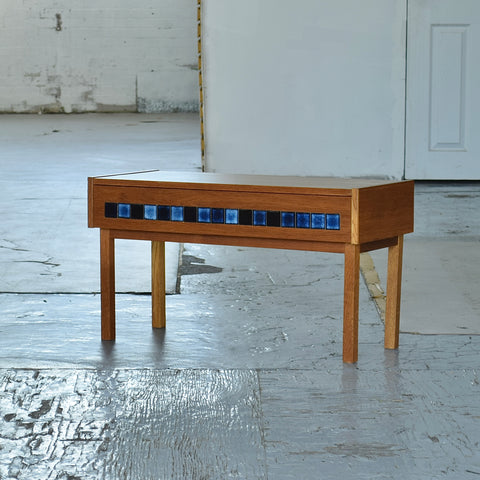 Low Oak & Blue Tile Unit