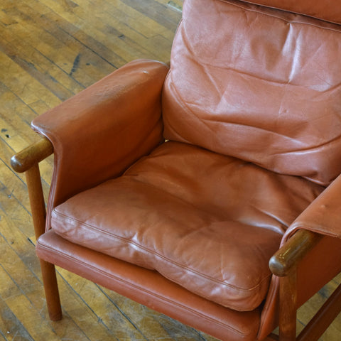 Illum Wikkelsø Highback Leather & Teak Chair