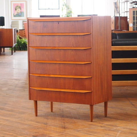 Danish Teak Tallboy Dresser