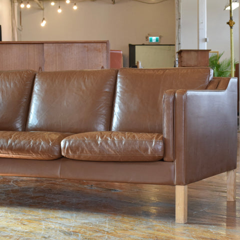Danish Milk Chocolate Leather 3-Seater Sofa by Stouby