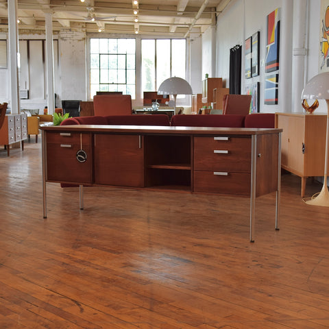 VIntage Walnut & Steel Credenza