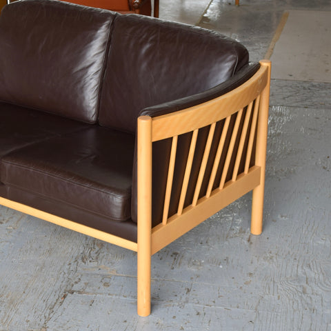 Dark Brown Leather & Beech Loveseat