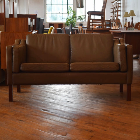 Børge Mogensen Style Loveseat in Olive Leather