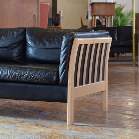 Danish Oak & Leather Loveseat by Stouby