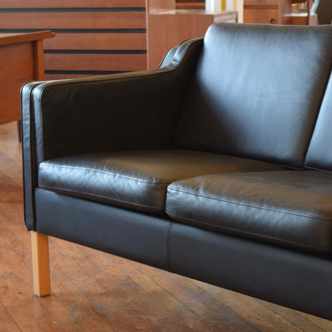 Black Leather 3-Seater Sofa by Stouby