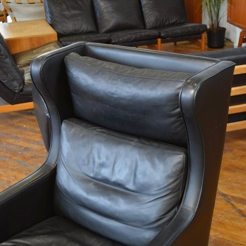 Black Leather Wingback Chair by Stouby
