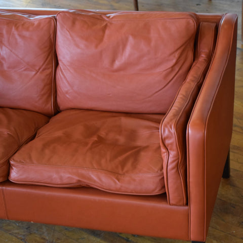Børge Mogensen Style Loveseat in Red Leather