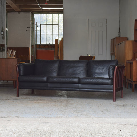 Black Leather 3-Seater Sofa by Mogens Hansen