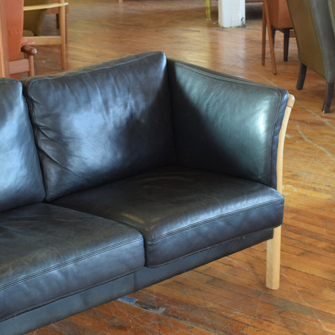 Danish Oak & Leather 3-Seater Sofa by Stouby