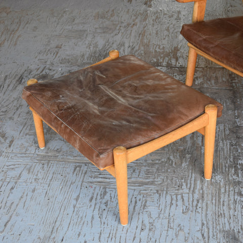 Hans Wegner GE530 Leather & Oak Lounge Chair w/ Ottoman