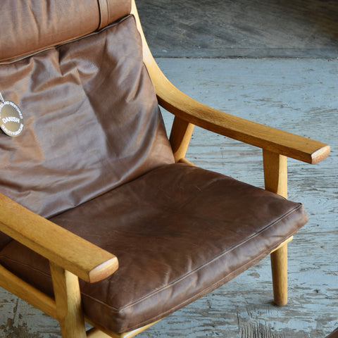 Hans Wegner GE530 Leather & Oak Lounge Chair w/ Ottoman