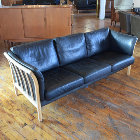 Danish Oak & Leather 3-Seater Sofa by Stouby