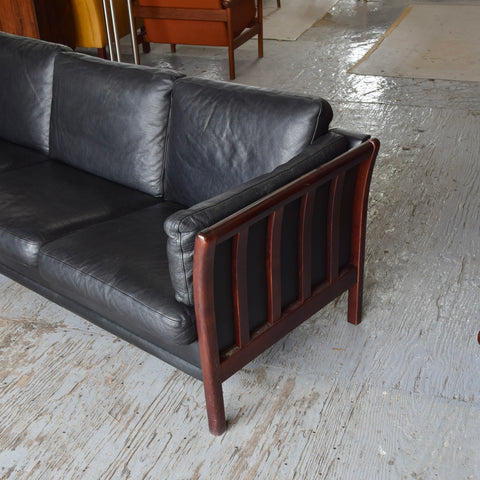 Black Leather 3-Seater Sofa by Mogens Hansen
