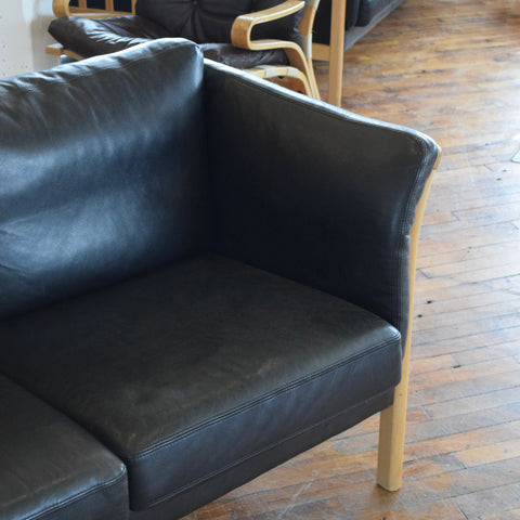 Danish Oak & Leather Loveseat by Stouby