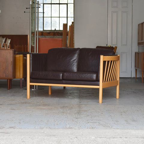 Dark Brown Leather & Beech Loveseat