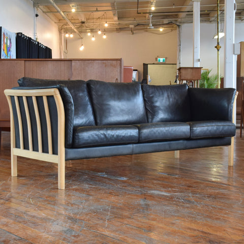 Danish Oak & Leather 3-Seater Sofa by Stouby