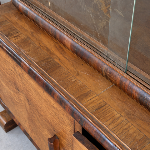 Art Deco walnut sideboard top edge detail