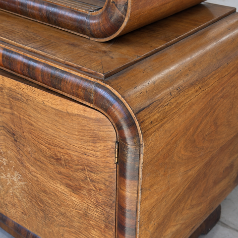 Art Deco walnut sideboard door and wood grain detail