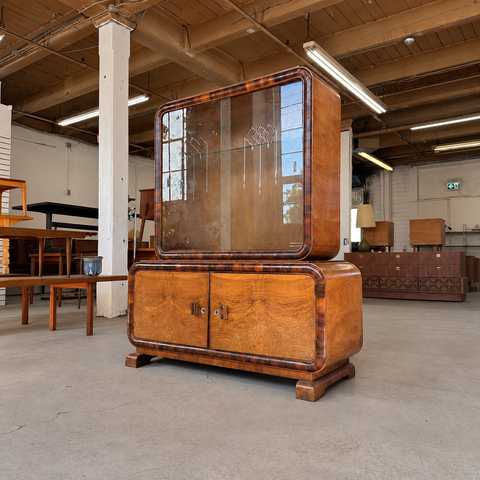 Art Deco walnut sideboard lower cabinet detail