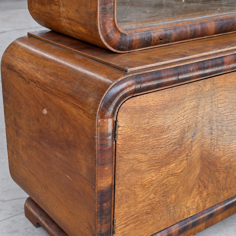Art Deco walnut sideboard curved corner detail