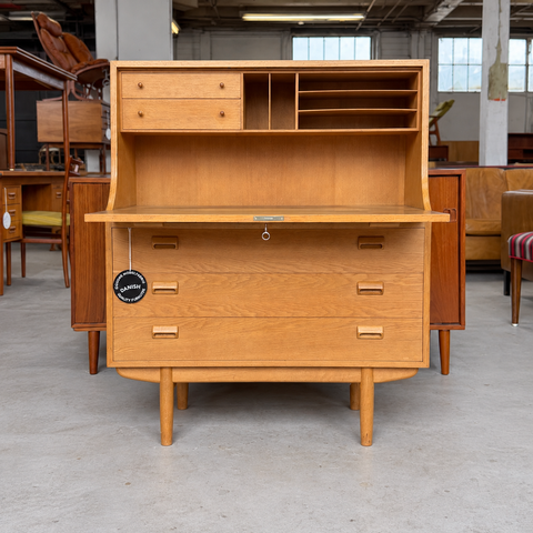 Børge Mogensen oak secretary — Open straight-on view