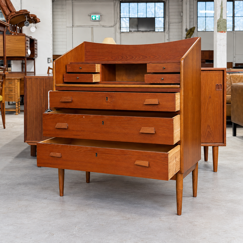 Vintage Danish Teak Secretary Desk — Drawers open