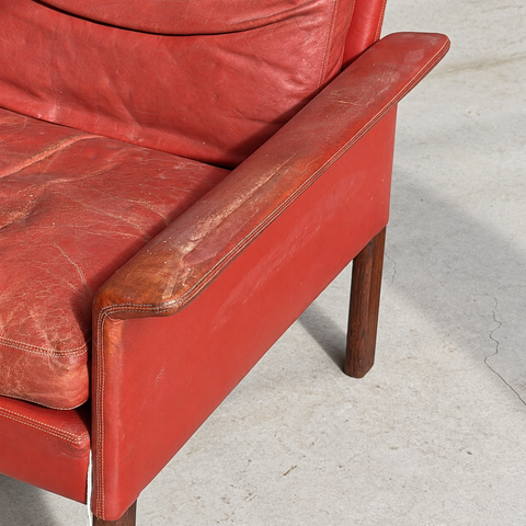 Red leather Hans Olsen chair — 09-1454