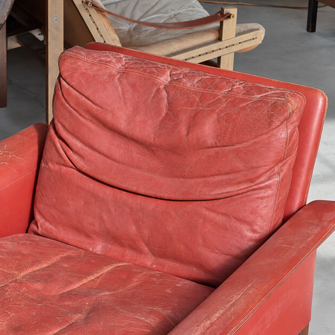 Red leather Hans Olsen chair — 10-1456