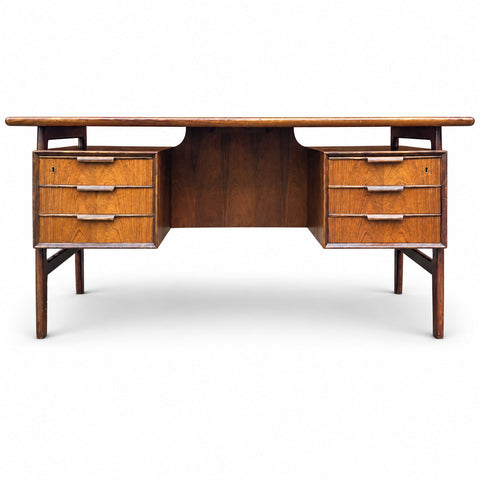 Vintage Model 77 Rosewood Executive Desk by Omann Jun — white background with soft shadow