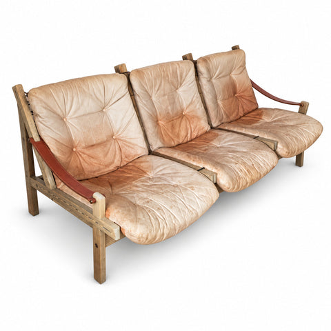 Vintage Leather Sofa by Torbjørn Afdal — white background with soft shadow