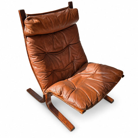 Vintage Leather Lounge Chair by Ingmar Relling — white background with soft shadow