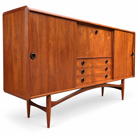 Vintage Danish Teak Highboard — white background with soft shadow