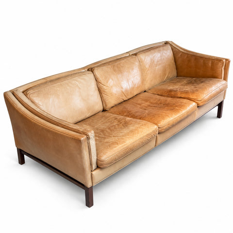 Vintage Leather 3-Seater Sofa by Frederik A. Kayser — white background with soft shadow