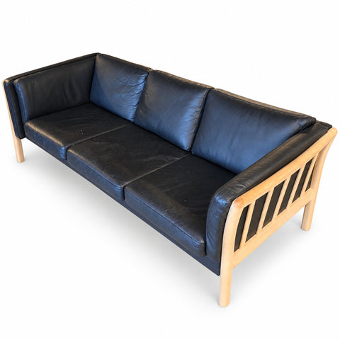 Vintage Leather Sofa by Mogens Hansen — white background with soft shadow