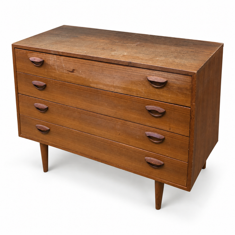 Vintage Danish Lowboy Dresser by Kai Kristiansen — full view on white with soft shadow