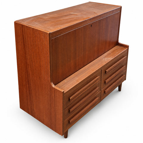 Vintage Danish Teak Bureau by Sigfred Omann — white background with soft shadow